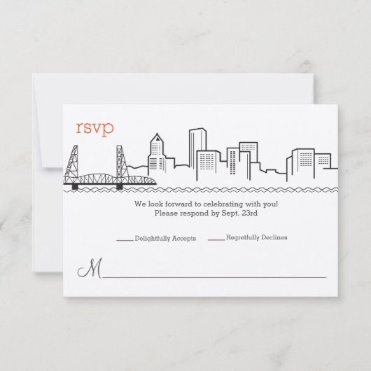 RSVP Portland Silhouette Bruiloft Kaart (Voorkant)