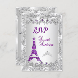 RSVP Princess Sweet 16 paarse Silver Photo Party Kaart
