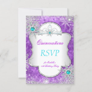 RSVP Prinses Quinceanera Paars Turkoois Kaartje