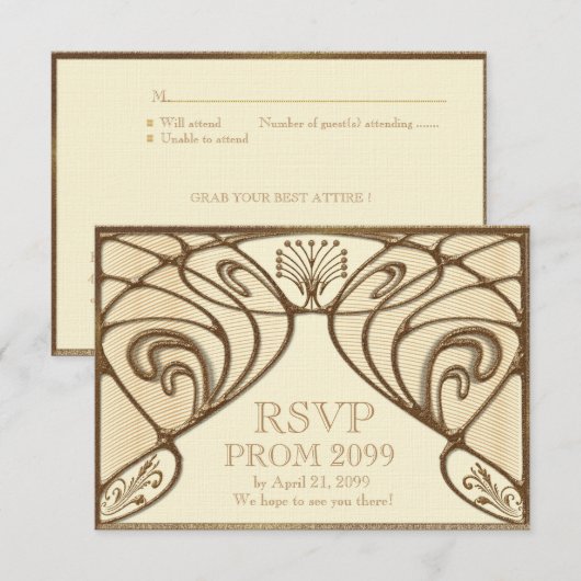 RSVP PROM, Grote Gatsby, goud op ivoor Kaart (Voorkant / Achterkant)