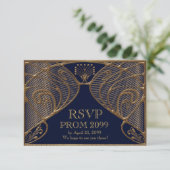 RSVP PROM, Grote Gatsby, goud op marineblauw Kaart (Staand voorkant)