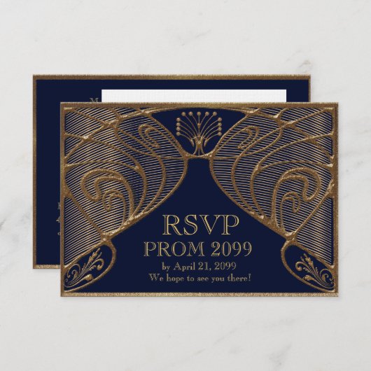 RSVP PROM, Grote Gatsby, goud op marineblauw Kaart (Voorkant / Achterkant)