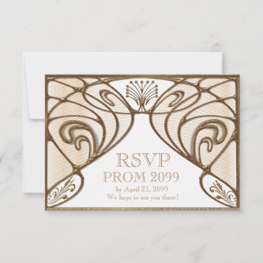RSVP PROM, Grote Gatsby, goud op wit Kaartje (Voorkant)