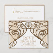 RSVP PROM, Grote Gatsby, goud op wit Kaartje (Voorkant / Achterkant)