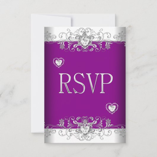 RSVP Pruim Roze Trouw Witte Diamanten Harten Kaart (Voorkant)
