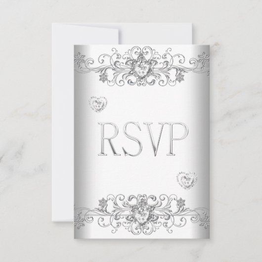 RSVP Pure White Wedding White Diamond Hearts Kaart (Voorkant)