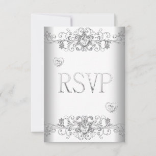 RSVP Puur Witte Trouw Witte Diamanten Harten Kaart