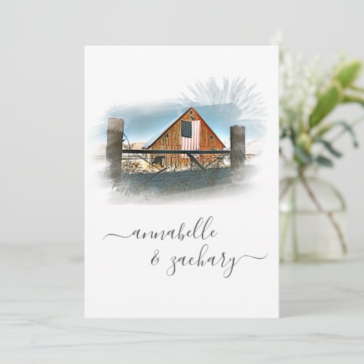 *~* RSVP QR Amerikaanse vlag oude schuur AR19 brui Kaart (Staand voorkant)
