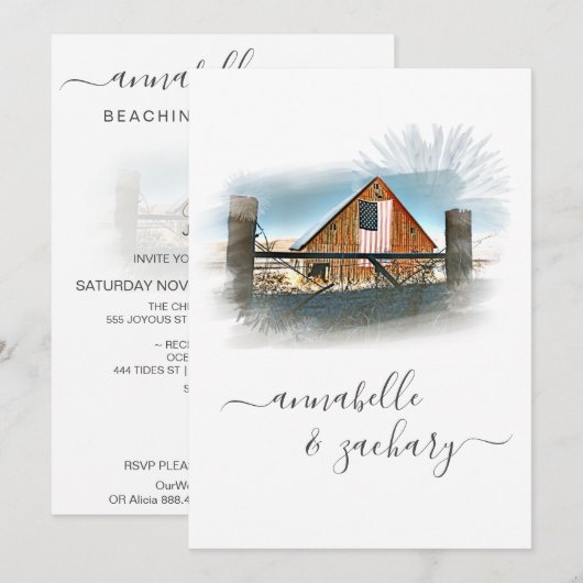 *~* RSVP QR Amerikaanse vlag oude schuur AR19 brui Kaart (Voorkant / Achterkant)