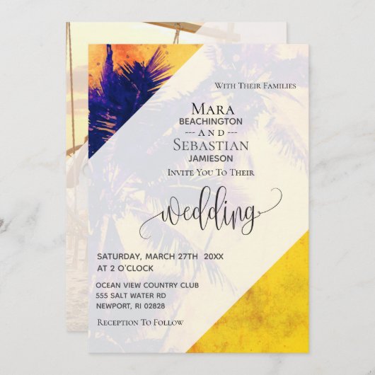 *~* RSVP QR AP13 Exotic PHOTO Palms Invitation Kaart (Voorkant / Achterkant)