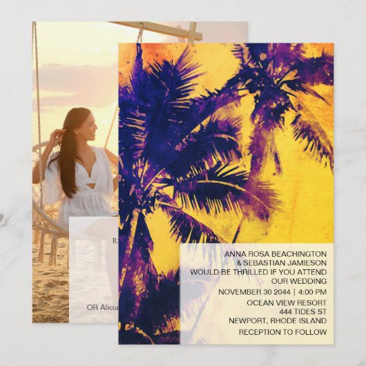 *~* RSVP QR AP13 Exotic PHOTO Palms Wedding Kaart (Voorkant / Achterkant)