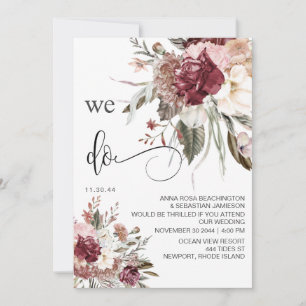 *~* RSVP QR AR15 Floral Burgundy Roos WEDDING Kaart