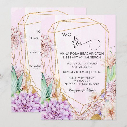 *~* RSVP QR AR15 Floral WE DOEN Geometrische bruil Kaart (Voorkant / Achterkant)