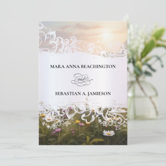 *~* RSVP QR AR31 Misty Flowers Bruiloft uitnodigin Kaart (Staand voorkant)