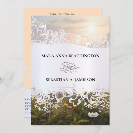 *~* RSVP QR AR31 Misty Flowers Bruiloft uitnodigin Kaart (Voorkant / Achterkant)