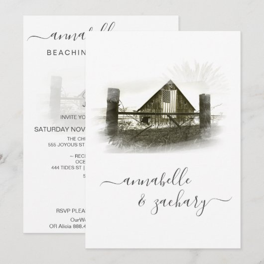 *~* RSVP QR Barn American Flag AR19 Wedding  Kaart (Voorkant / Achterkant)