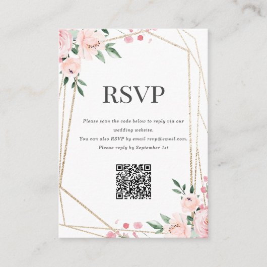 RSVP QR-code | Blush Pink Floral Informatiekaartje (Voorkant)