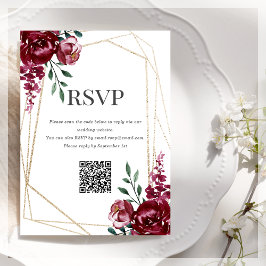 RSVP QR-code | Bourgogne | Marsala Red Floral Informatiekaartje