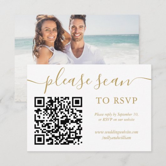 RSVP QR-code eenvoudig goud schrift foto (Voorkant / Achterkant)