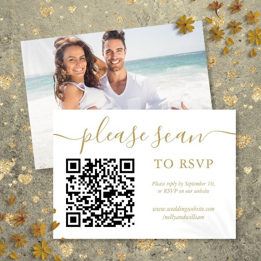 RSVP QR-code eenvoudige gouden script foto Kaartje