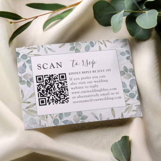 RSVP QR-code Eucalyptus Groene Huwelijk Kaartje