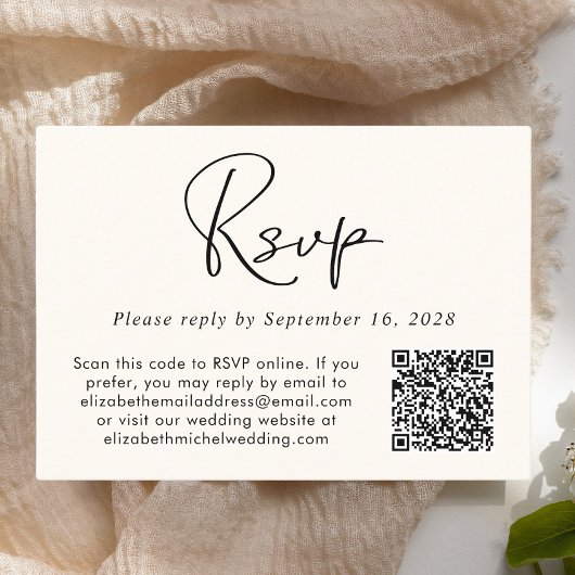 RSVP QR Code Foto Cream Bruiloft Informatiekaartje