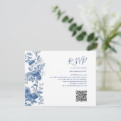 RSVP QR Code Frans Bloementoilet Blauw Bruiloft (Staand voorkant)