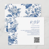 RSVP QR Code Frans Bloementoilet Blauw Bruiloft Kaartje (Voorkant / Achterkant)