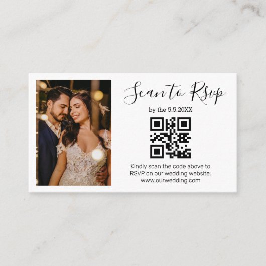 rsvp qr code minimalistisch chic bruiloft foto informatiekaartje (Voorkant)