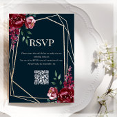 RSVP QR-code | Navy Blue | Bourgogne Floral Informatiekaartje