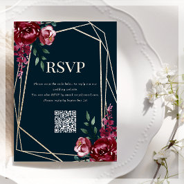 RSVP QR-code | Navy Blue | Bourgogne Floral Informatiekaartje