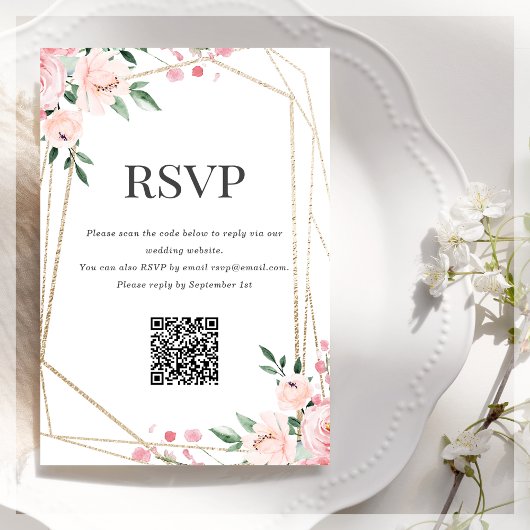 RSVP QR-code | Roze bloemendesign  Informatiekaartje