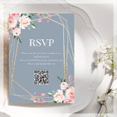 RSVP QR-code | Stofblauw blozend bloemmotief Informatiekaartje