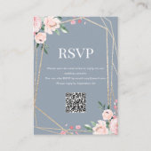 RSVP QR-code | Stofblauwe Roze Bloemen  Informatiekaartje (Voorkant)