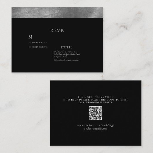 RSVP QR-code voor zwart en metaalzilver Informatiekaartje (Voorkant / Achterkant)