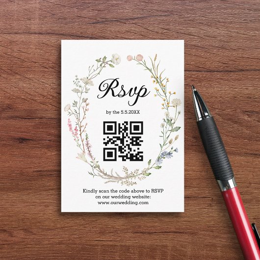 rsvp qr-code wilde bloemen botanische chic trouw  informatiekaartje