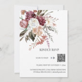 *~* RSVP QR Floral MERLOT Roos AR15 WEDDING Kaart (Achterkant)