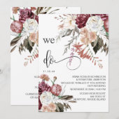 *~* RSVP QR Floral MERLOT Roos AR15 WEDDING Kaart (Voorkant / Achterkant)