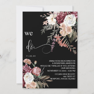*~* RSVP QR Floral MERLOT Roos Peony AR15 WEDDING Kaart
