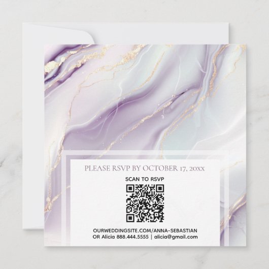 *~* RSVP QR GOUDEN LAVENDEL MARBLe AR66 Bruiloft Kaart (Achterkant)