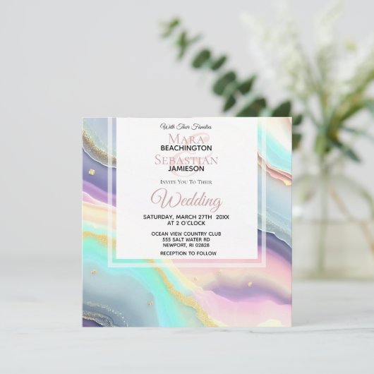 *~* RSVP QR PASTEL AGATE AR66 Gouden Bruiloft Kaart (Staand voorkant)