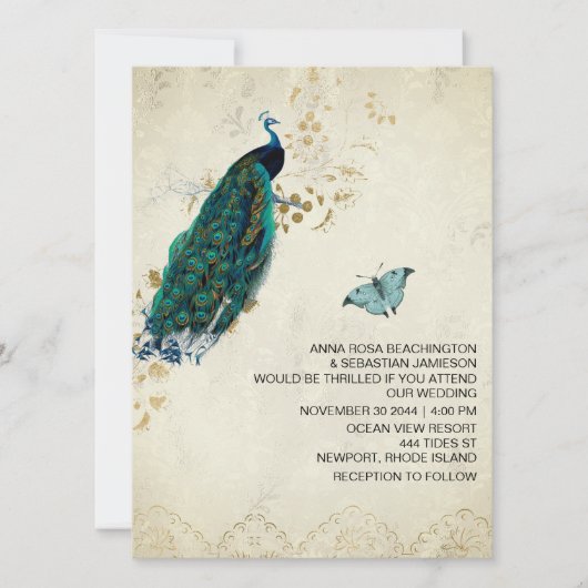 *~* RSVP QR Victoriaans Peacock AR24 Wedding Kaart (Voorkant)