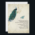 *~*  RSVP QR Victoriaans Peacock AR24 Wedding Kaart<br><div class="desc">VERTICALE 5 x 7:Popular Country Rustic style, Ephemera Shabby Chic en Victoriaans Colorful Blauwgroen Blue PEACOCK Romantic French Grunge vibes and Nostalgic style design. Dit ontwerp van de Nieuwe Kunst van de Kunst bevat een BLUE BUTTERFLYTit achtergrond is een gevlekte DAMASKTthe doopvont is EENVOUDIG en MINIMAL. Er zijn faux GOLD...</div>