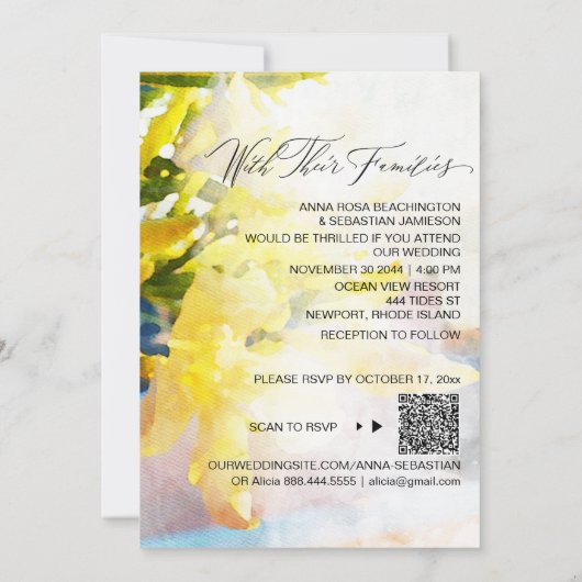 *~* RSVP QR Yellow WE Floral AR15 WEDDING Kaart (Achterkant)