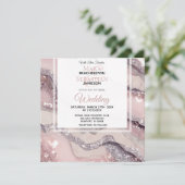 *~* RSVP QR Zilver BLUSH ROZE AGAAT AR66 Bruiloft Kaart (Staand voorkant)