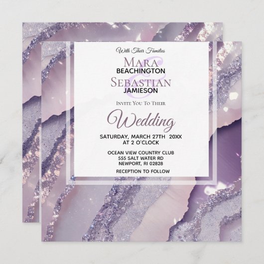 *~* RSVP QR ZILVEREN LAVENDEL AGATE AR66 Bruiloft Kaart (Voorkant / Achterkant)