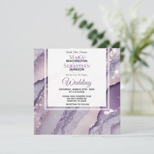 *~* RSVP QR ZILVEREN LAVENDEL AGATE AR66 Bruiloft Kaart (Staand voorkant)