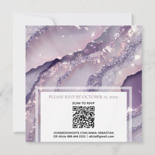 *~* RSVP QR ZILVEREN LAVENDEL AGATE AR66 Bruiloft Kaart (Achterkant)