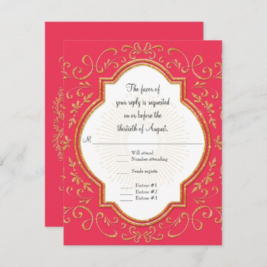 RSVP Quatrefoil Lijst Script Swirl Gold Glitter (Voorkant / Achterkant)