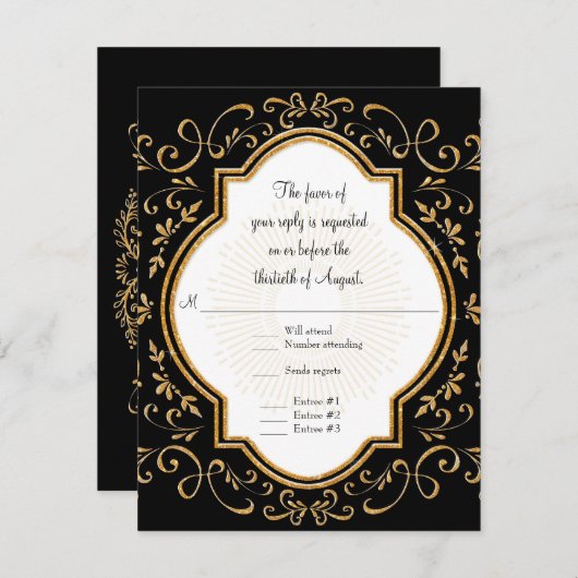 RSVP Quatrefoil Lijst Script Swirl Gold Glitter (Voorkant / Achterkant)
